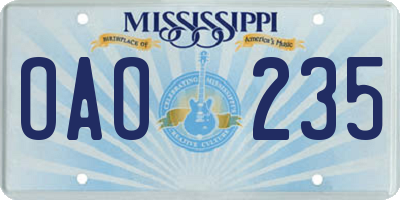 MS license plate OAO235