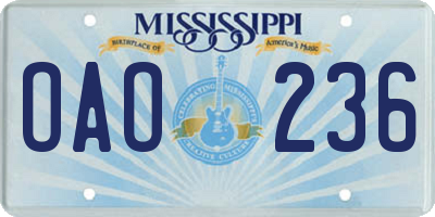 MS license plate OAO236