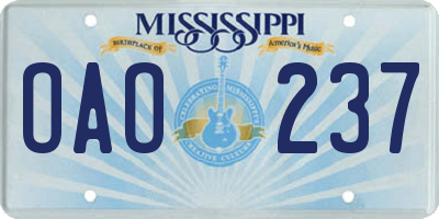 MS license plate OAO237
