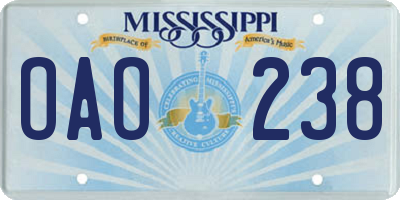 MS license plate OAO238