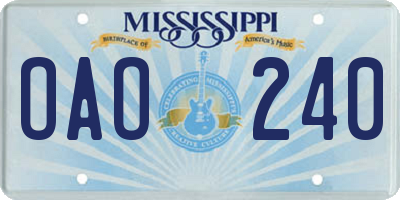 MS license plate OAO240