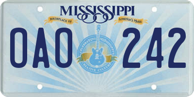 MS license plate OAO242