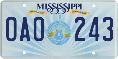 MS license plate OAO243