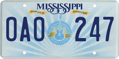 MS license plate OAO247