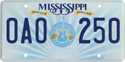 MS license plate OAO250