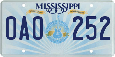 MS license plate OAO252
