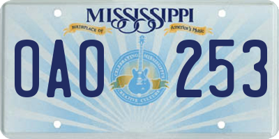 MS license plate OAO253