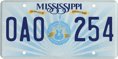 MS license plate OAO254