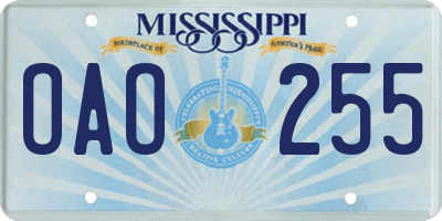 MS license plate OAO255