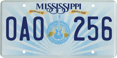 MS license plate OAO256