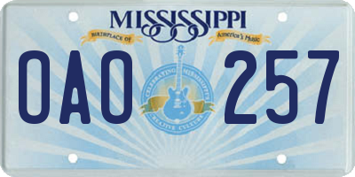 MS license plate OAO257