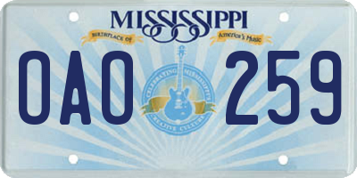MS license plate OAO259