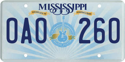 MS license plate OAO260