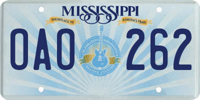 MS license plate OAO262