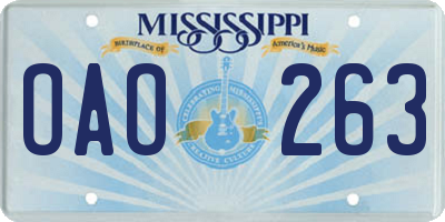 MS license plate OAO263
