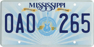 MS license plate OAO265