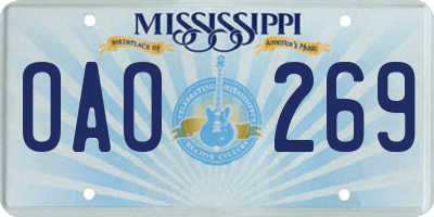 MS license plate OAO269