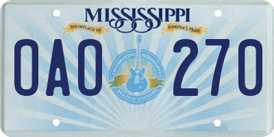 MS license plate OAO270