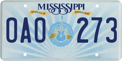 MS license plate OAO273