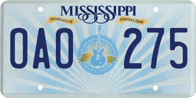 MS license plate OAO275