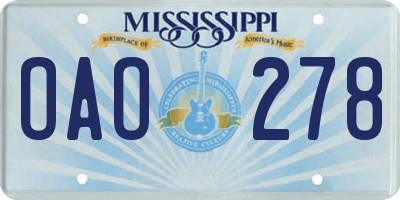MS license plate OAO278