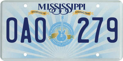 MS license plate OAO279