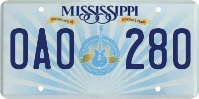 MS license plate OAO280