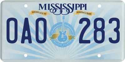 MS license plate OAO283