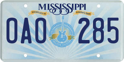 MS license plate OAO285