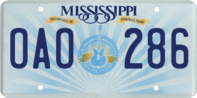 MS license plate OAO286