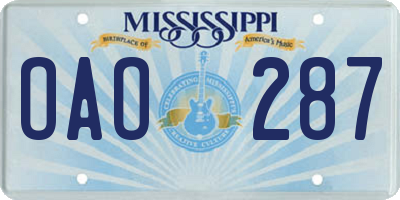 MS license plate OAO287