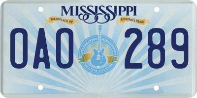 MS license plate OAO289