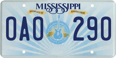 MS license plate OAO290