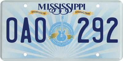 MS license plate OAO292