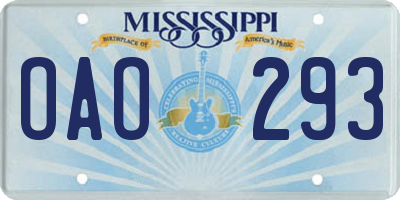 MS license plate OAO293