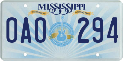 MS license plate OAO294