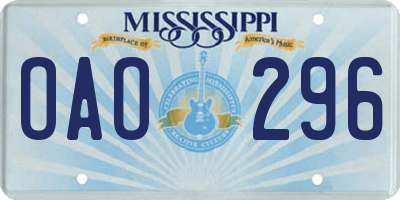 MS license plate OAO296
