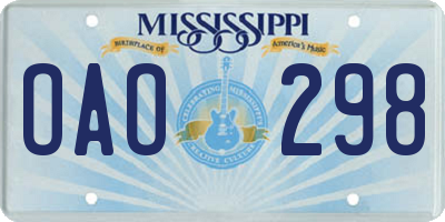 MS license plate OAO298