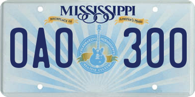 MS license plate OAO300