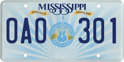 MS license plate OAO301