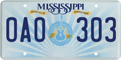 MS license plate OAO303