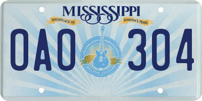 MS license plate OAO304