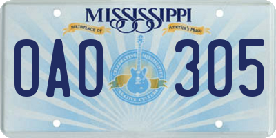 MS license plate OAO305