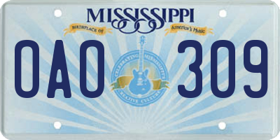 MS license plate OAO309