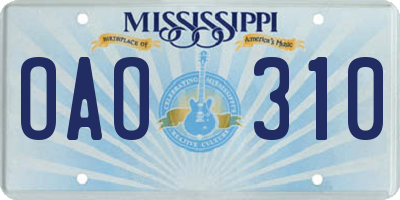 MS license plate OAO310