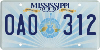 MS license plate OAO312