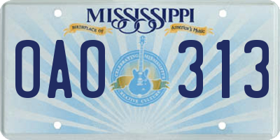 MS license plate OAO313
