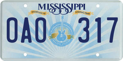 MS license plate OAO317