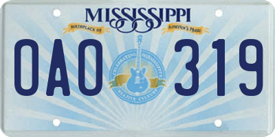 MS license plate OAO319