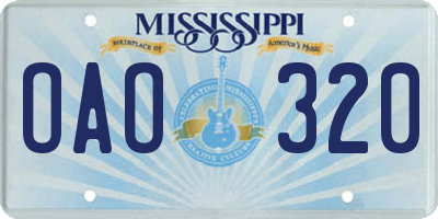 MS license plate OAO320